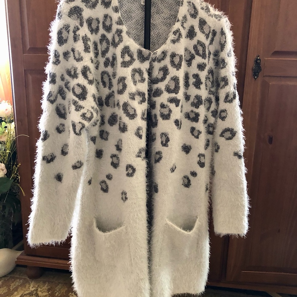 Westbound Cream and Gray Animal Print Cardigan